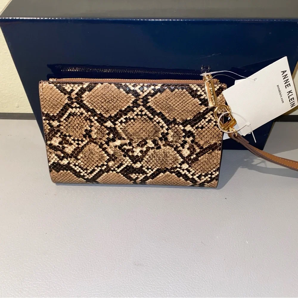 Anne Klein Brown Wristlet Wallet, Faux Snake Skin Design